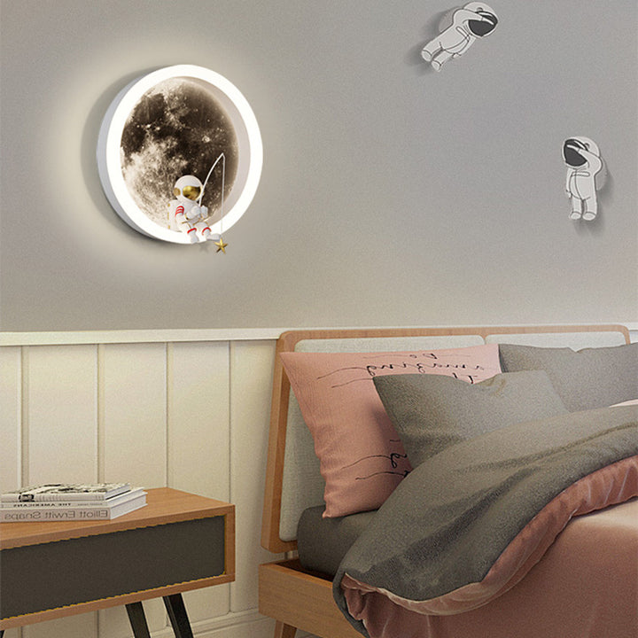 Lampe murale LED pour enfants avec abat-jour en acrylique, matériel astronaute, espace rond créatif contemporain pour chambre à coucher 