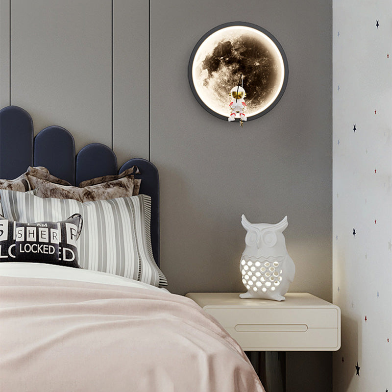Lampe murale LED pour enfants avec abat-jour en acrylique, matériel astronaute, espace rond créatif contemporain pour chambre à coucher 
