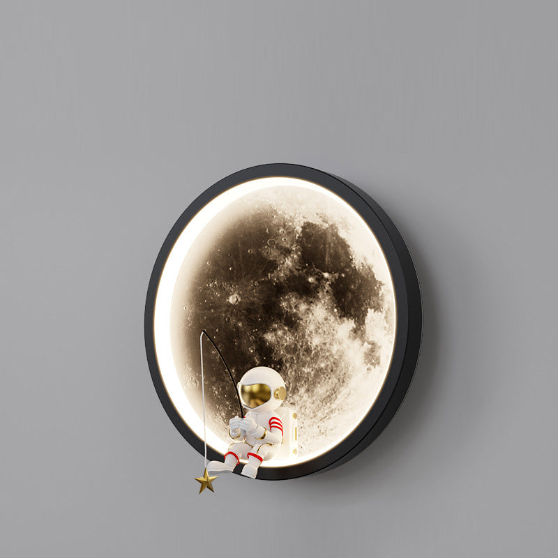 Lampe murale LED pour enfants avec abat-jour en acrylique, matériel astronaute, espace rond créatif contemporain pour chambre à coucher 