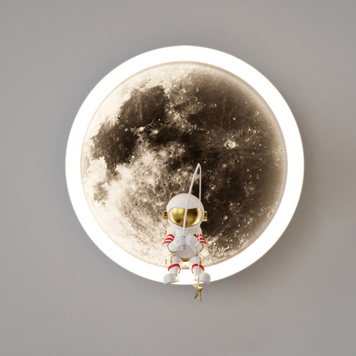 Lampe murale LED pour enfants avec abat-jour en acrylique, matériel astronaute, espace rond créatif contemporain pour chambre à coucher 