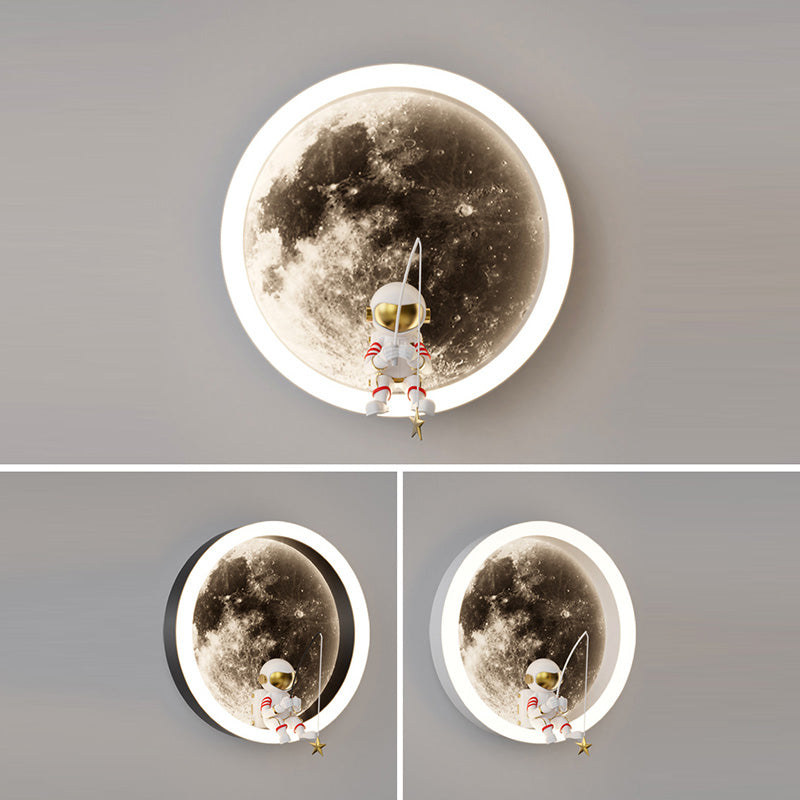 Lampe murale LED pour enfants avec abat-jour en acrylique, matériel astronaute, espace rond créatif contemporain pour chambre à coucher 