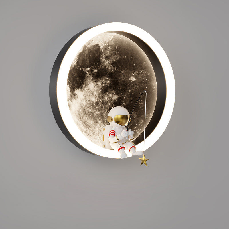 Lampe murale LED pour enfants avec abat-jour en acrylique, matériel astronaute, espace rond créatif contemporain pour chambre à coucher 