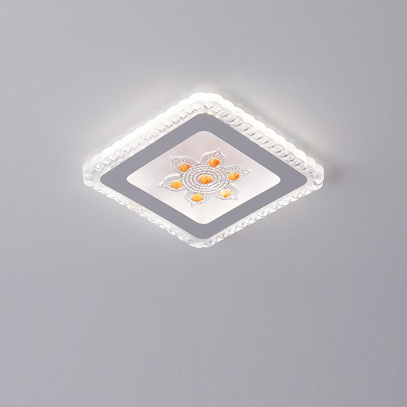 Plafonnier LED rond carré créatif contemporain en fer et résine avec fleurs pour chambre 