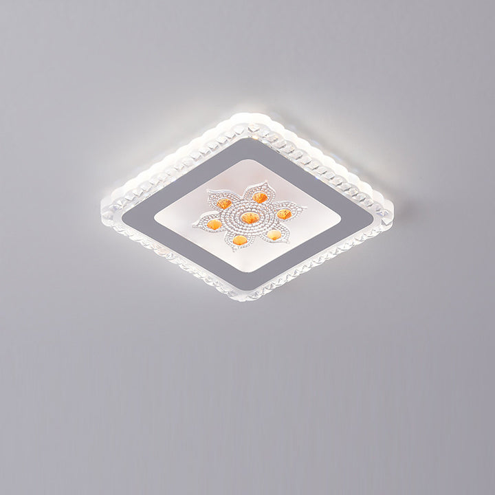 Plafonnier LED rond carré créatif contemporain en fer et résine avec fleurs pour chambre 