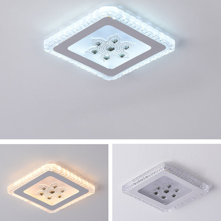 Plafonnier LED rond carré créatif contemporain en fer et résine avec fleurs pour chambre 
