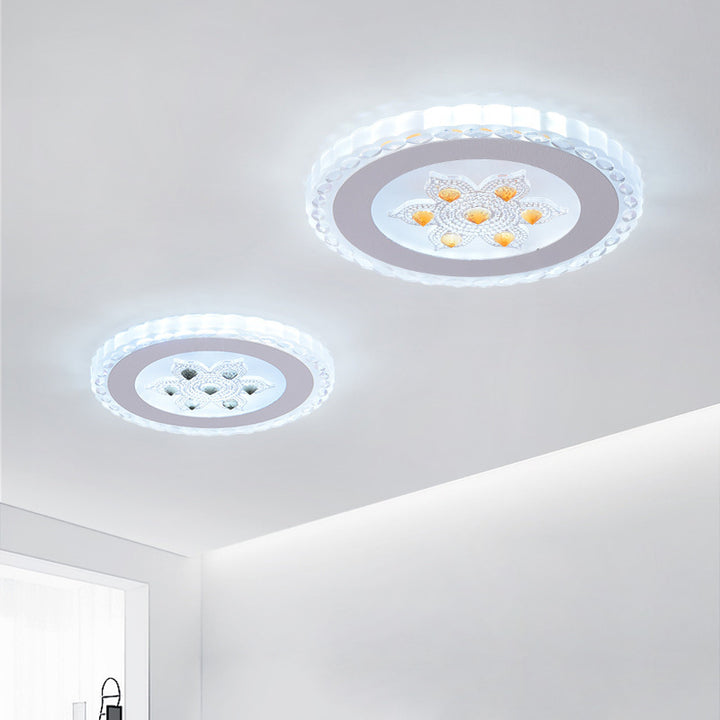 Plafonnier LED rond carré créatif contemporain en fer et résine avec fleurs pour chambre 