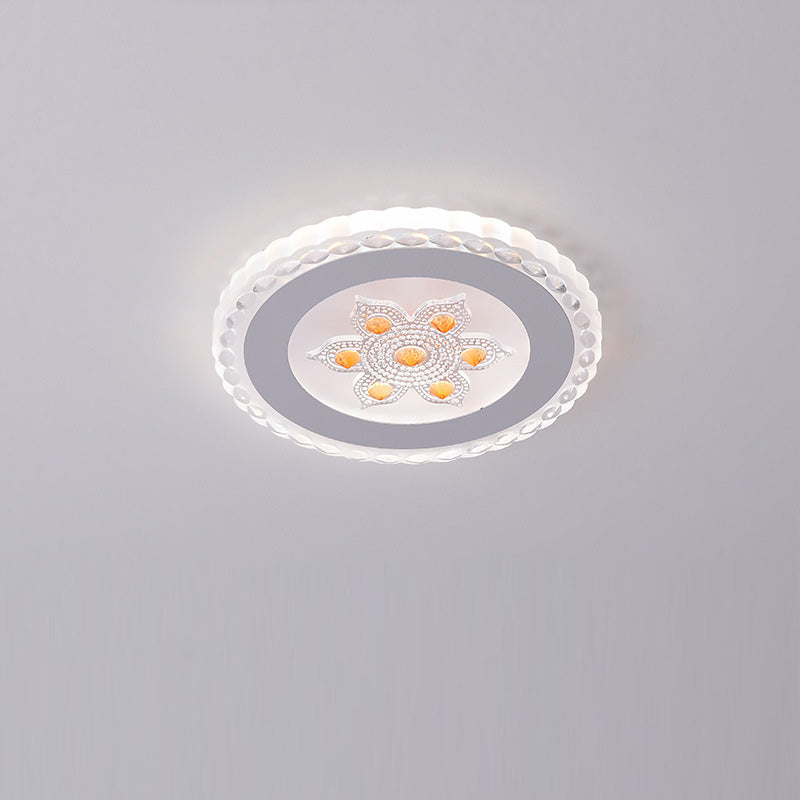 Plafonnier LED rond carré créatif contemporain en fer et résine avec fleurs pour chambre 