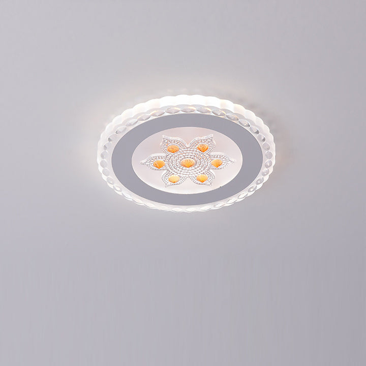 Plafonnier LED rond carré créatif contemporain en fer et résine avec fleurs pour chambre 