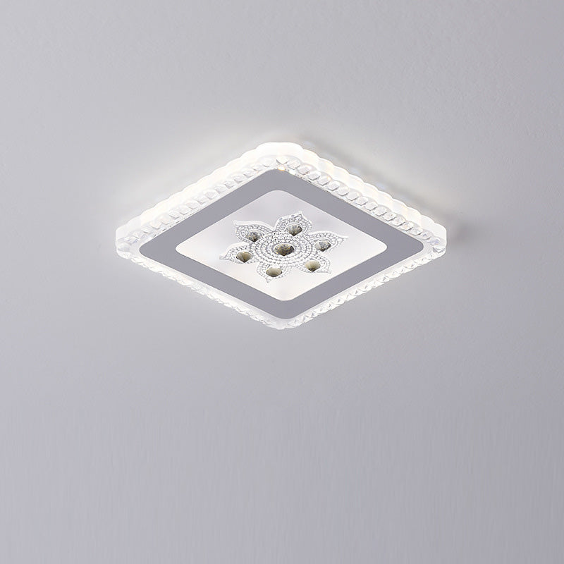 Plafonnier LED rond carré créatif contemporain en fer et résine avec fleurs pour chambre 