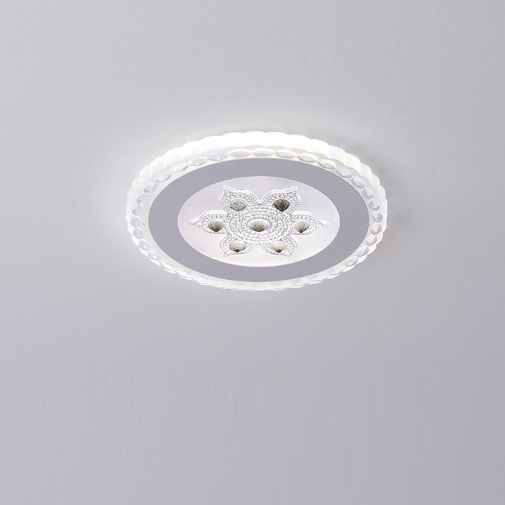 Plafonnier LED rond carré créatif contemporain en fer et résine avec fleurs pour chambre 