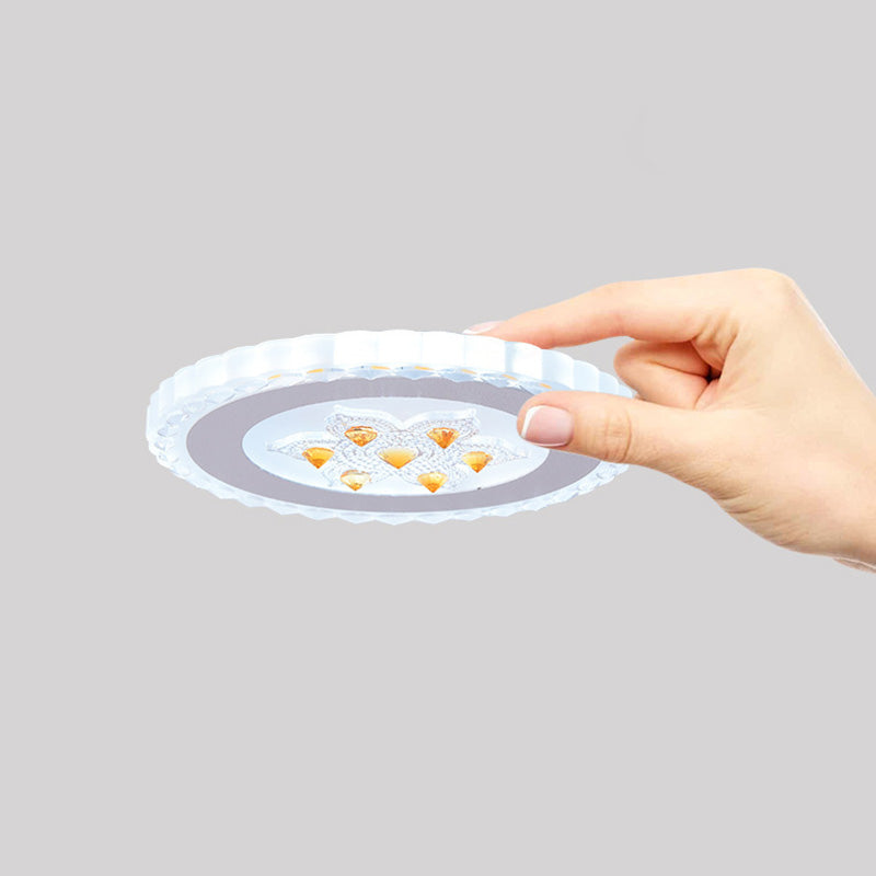 Plafonnier LED rond carré créatif contemporain en fer et résine avec fleurs pour chambre 