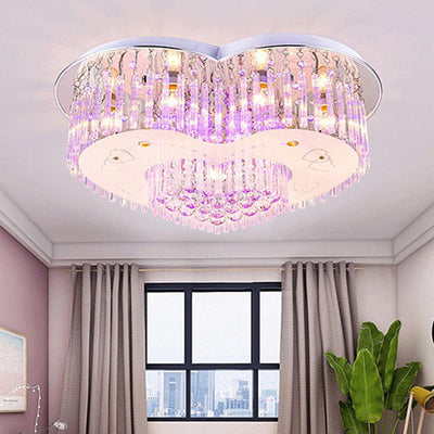 Contemporain Créatif Romantique Forme de Cœur en Cristal Verre Plafonnier Semi-Encastré à 7 Lumières Pour Salon 