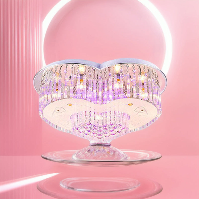 Contemporain Créatif Romantique Forme de Cœur en Cristal Verre Plafonnier Semi-Encastré à 7 Lumières Pour Salon 