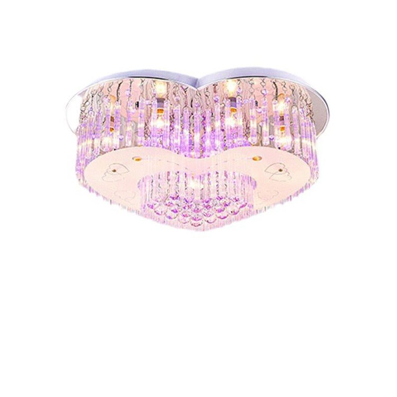 Contemporain Créatif Romantique Forme de Cœur en Cristal Verre Plafonnier Semi-Encastré à 7 Lumières Pour Salon 