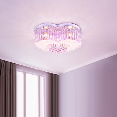 Contemporain Créatif Romantique Forme de Cœur en Cristal Verre Plafonnier Semi-Encastré à 7 Lumières Pour Salon 