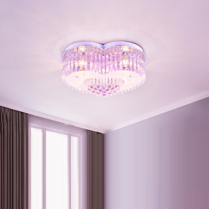 Contemporain Créatif Romantique Forme de Cœur en Cristal Verre Plafonnier Semi-Encastré à 7 Lumières Pour Salon 