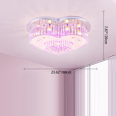 Contemporain Créatif Romantique Forme de Cœur en Cristal Verre Plafonnier Semi-Encastré à 7 Lumières Pour Salon 