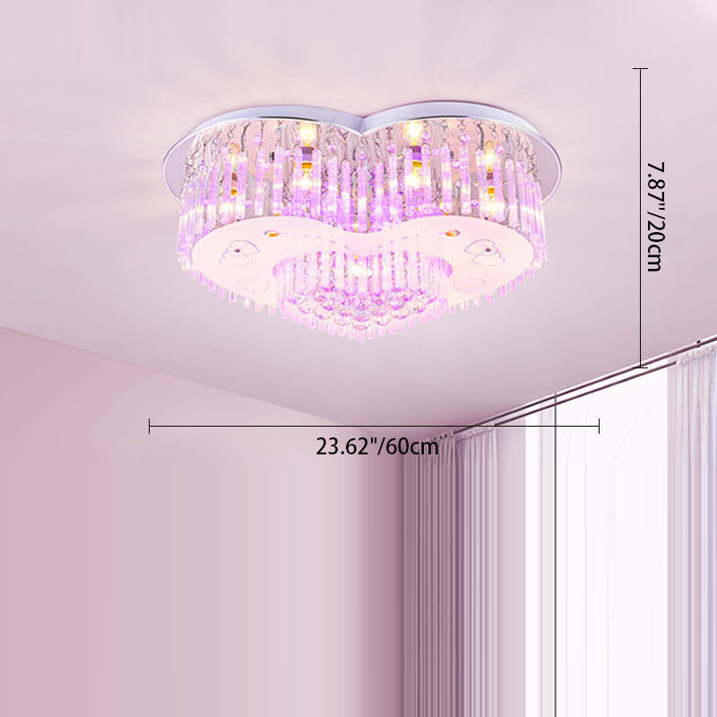 Contemporain Créatif Romantique Forme de Cœur en Cristal Verre Plafonnier Semi-Encastré à 7 Lumières Pour Salon 