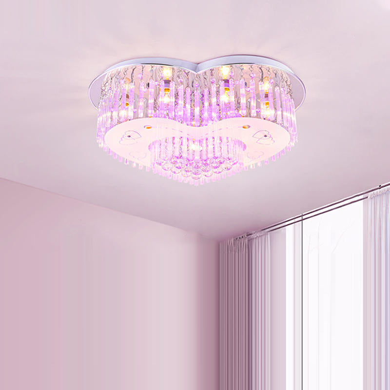 Contemporain Créatif Romantique Forme de Cœur en Cristal Verre Plafonnier Semi-Encastré à 7 Lumières Pour Salon 