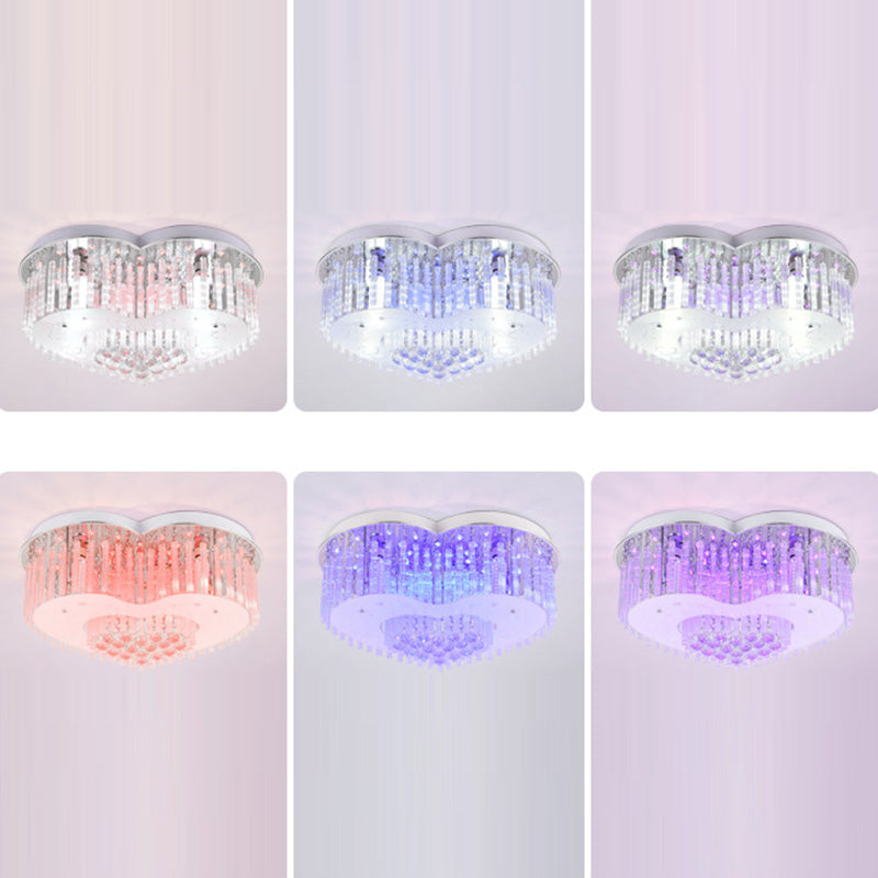 Contemporain Créatif Romantique Forme de Cœur en Cristal Verre Plafonnier Semi-Encastré à 7 Lumières Pour Salon 