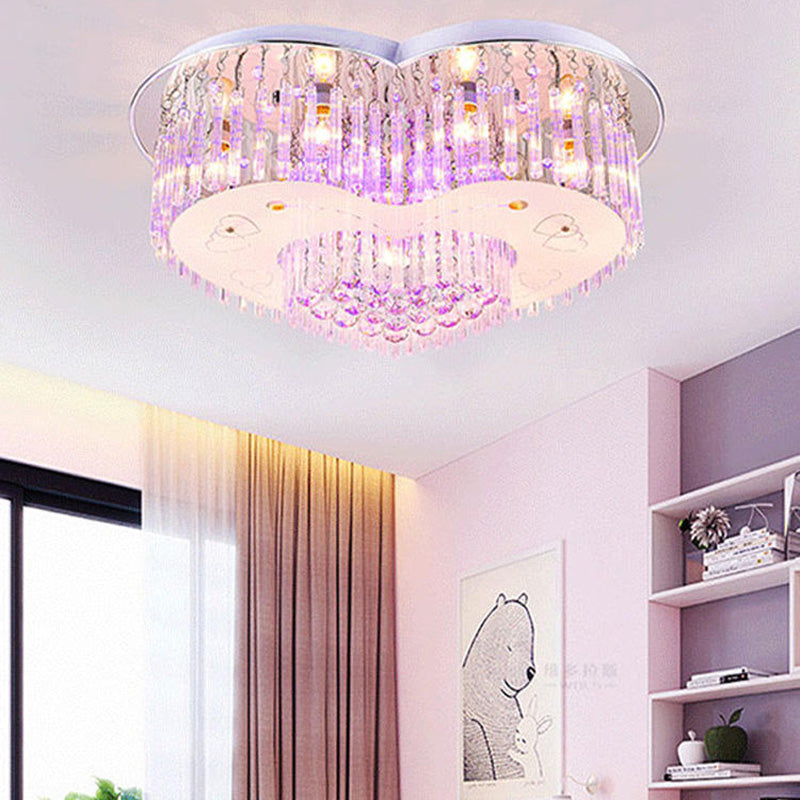 Contemporain Créatif Romantique Forme de Cœur en Cristal Verre Plafonnier Semi-Encastré à 7 Lumières Pour Salon 