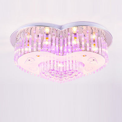Contemporain Créatif Romantique Forme de Cœur en Cristal Verre Plafonnier Semi-Encastré à 7 Lumières Pour Salon 