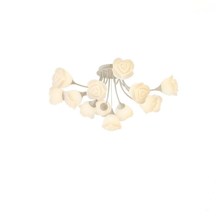 Contemporary Nordic Romantic Rose Shade Iron Resin 7/11/13-Light Semi-Flush Mount Ceiling Light For Living Room
