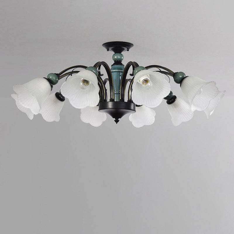 Chandelier traditionnel rétro à hauteur réglable en céramique craquelée avec fleurs en fer et verre 3/5/6/8/10 lumières pour salon 