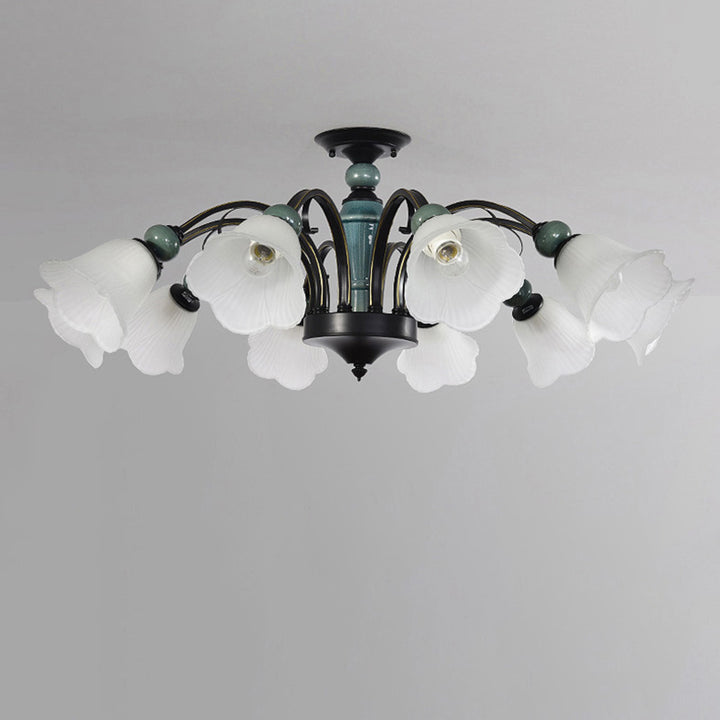 Chandelier traditionnel rétro à hauteur réglable en céramique craquelée avec fleurs en fer et verre 3/5/6/8/10 lumières pour salon 