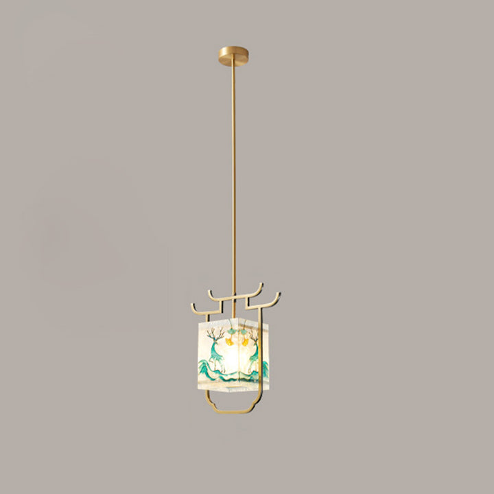 Pintura de cobre con vidrio de color esmalte cuadrilateral chino tradicional 1 - Luz colgante para comedor 