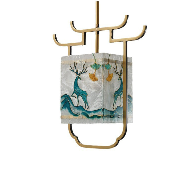 Pintura de cobre con vidrio de color esmalte cuadrilateral chino tradicional 1 - Luz colgante para comedor 