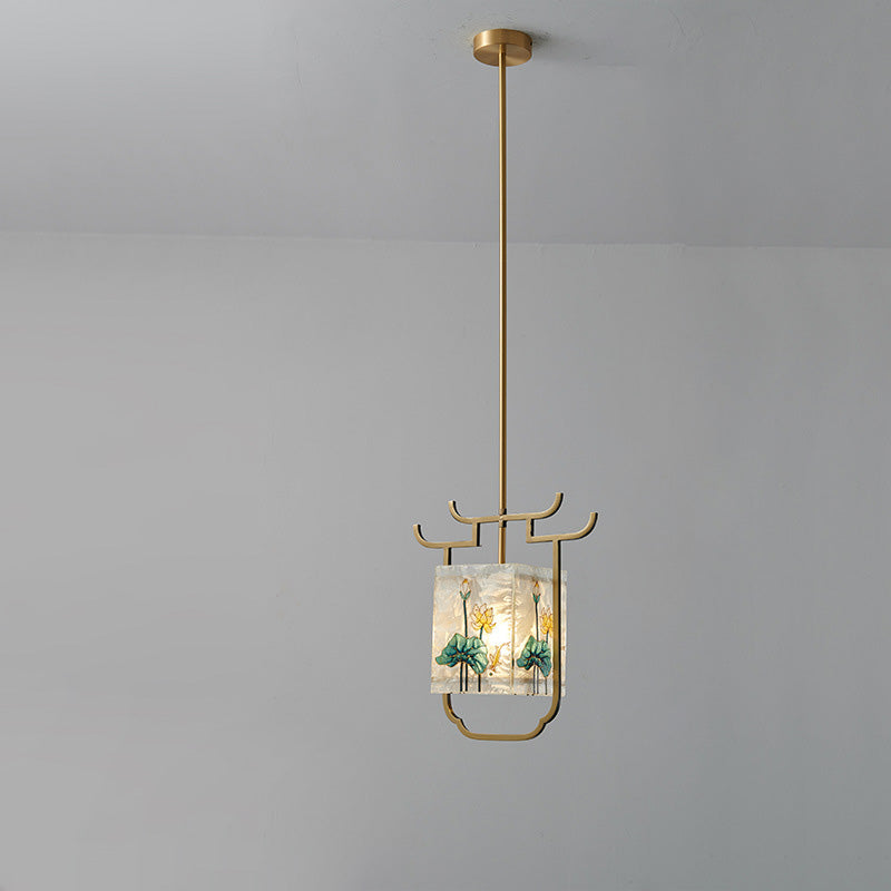 Pintura de cobre con vidrio de color esmalte cuadrilateral chino tradicional 1 - Luz colgante para comedor 