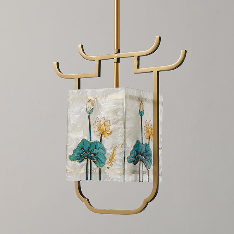 Pintura de cobre con vidrio de color esmalte cuadrilateral chino tradicional 1 - Luz colgante para comedor 