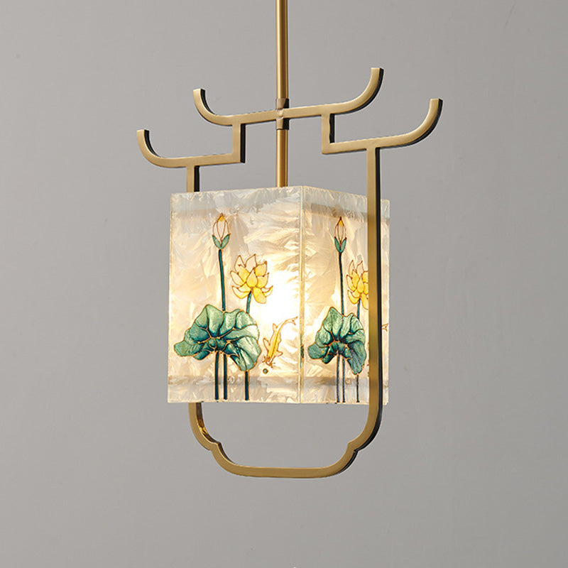 Pintura de cobre con vidrio de color esmalte cuadrilateral chino tradicional 1 - Luz colgante para comedor 
