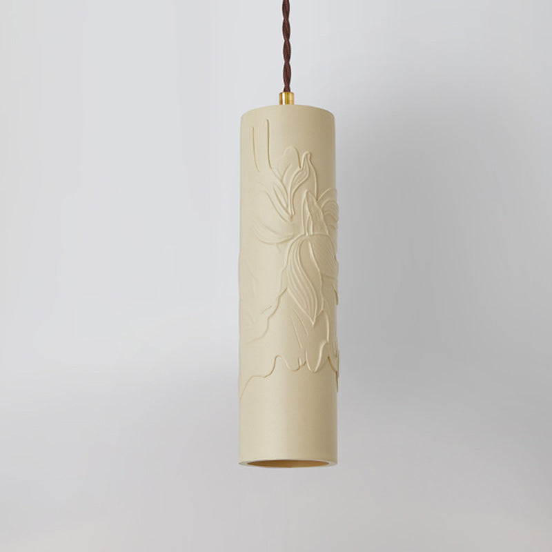 Suspension lumineuse moderne minimaliste en cylindre sculpté en métal et résine à 1 lumière pour chambre 