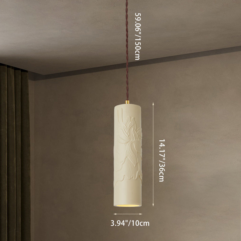 Suspension lumineuse moderne minimaliste en cylindre sculpté en métal et résine à 1 lumière pour chambre 