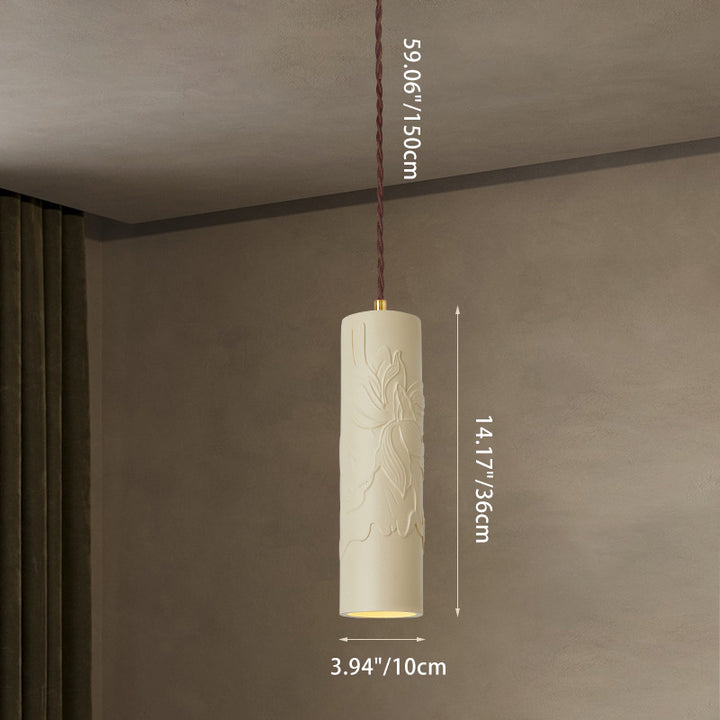 Suspension lumineuse moderne minimaliste en cylindre sculpté en métal et résine à 1 lumière pour chambre 
