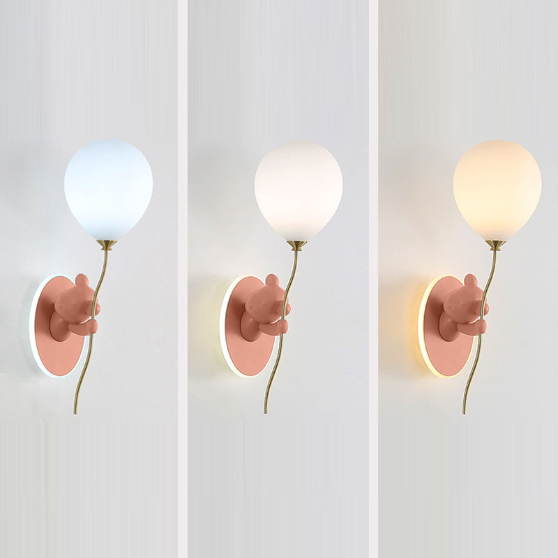 Lámpara de Aplique de Pared de 1 Luz con Globo de Vidrio de Resina de Oso de Dibujos Animados Creativo Contemporáneo para Niños para Dormitorio 