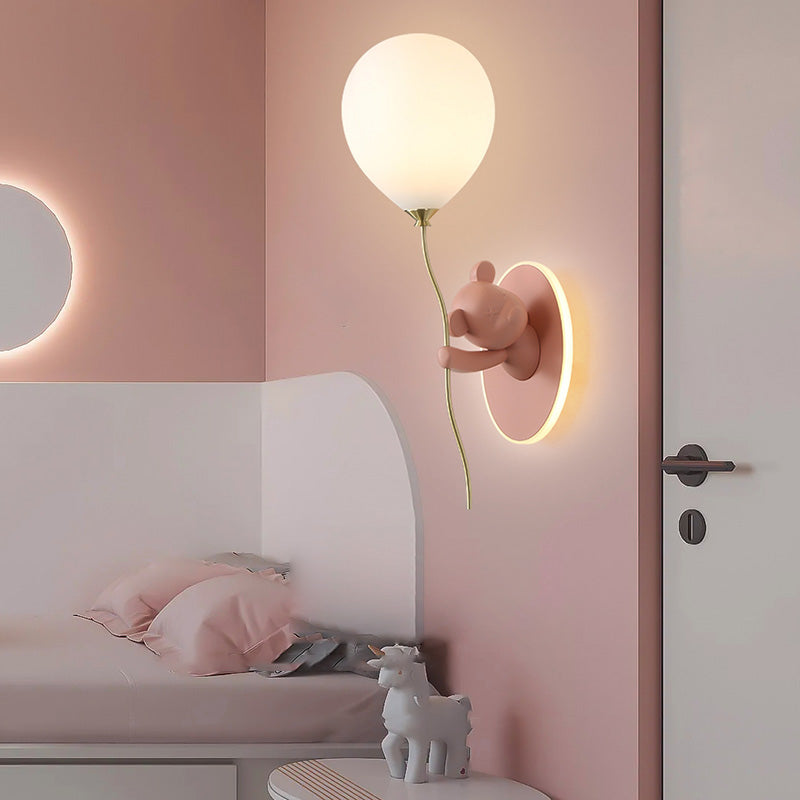 Lámpara de Aplique de Pared de 1 Luz con Globo de Vidrio de Resina de Oso de Dibujos Animados Creativo Contemporáneo para Niños para Dormitorio 
