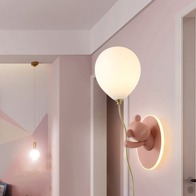 Lámpara de Aplique de Pared de 1 Luz con Globo de Vidrio de Resina de Oso de Dibujos Animados Creativo Contemporáneo para Niños para Dormitorio 