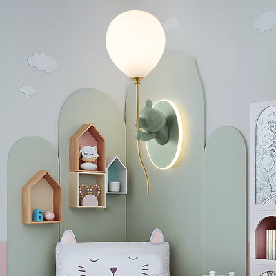 Lámpara de Aplique de Pared de 1 Luz con Globo de Vidrio de Resina de Oso de Dibujos Animados Creativo Contemporáneo para Niños para Dormitorio 
