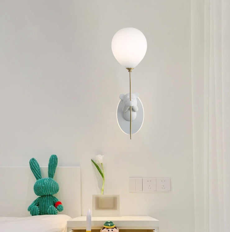 Lámpara de Aplique de Pared de 1 Luz con Globo de Vidrio de Resina de Oso de Dibujos Animados Creativo Contemporáneo para Niños para Dormitorio 