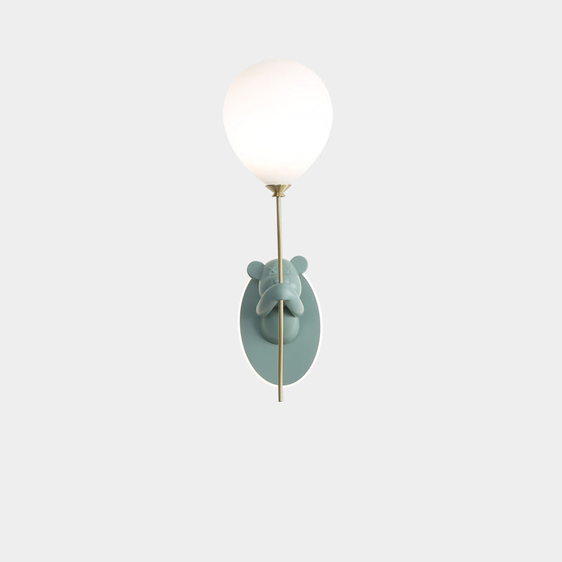 Lámpara de Aplique de Pared de 1 Luz con Globo de Vidrio de Resina de Oso de Dibujos Animados Creativo Contemporáneo para Niños para Dormitorio 