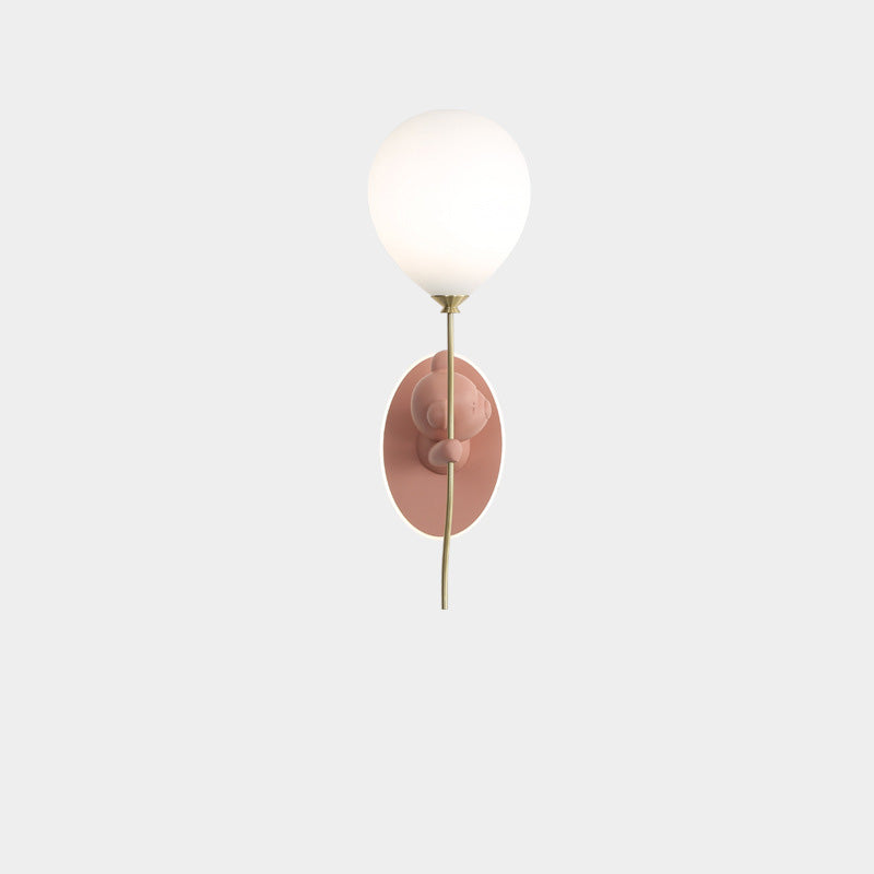 Lámpara de Aplique de Pared de 1 Luz con Globo de Vidrio de Resina de Oso de Dibujos Animados Creativo Contemporáneo para Niños para Dormitorio 