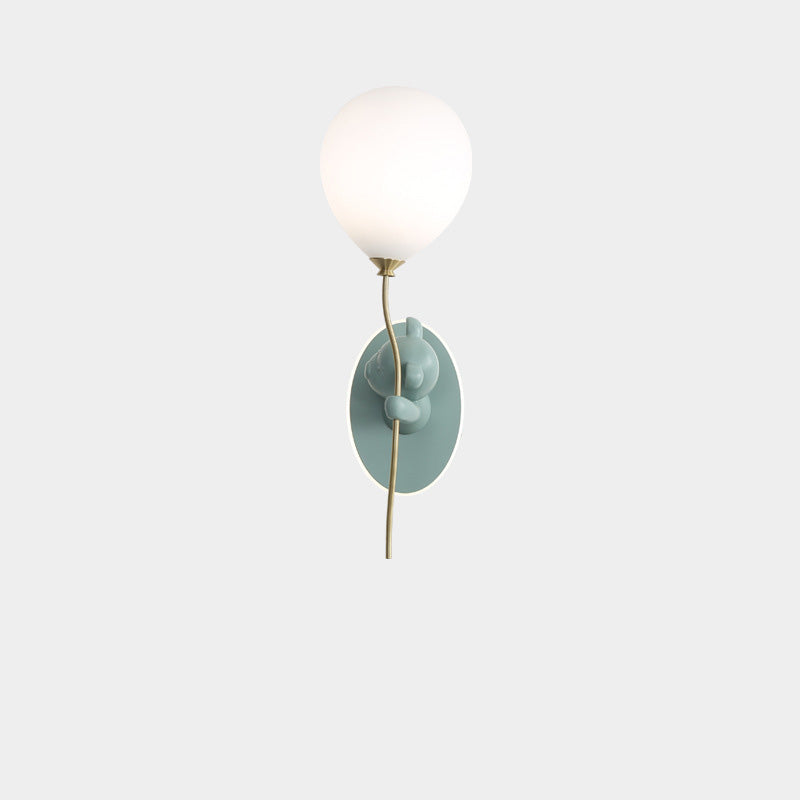 Lámpara de Aplique de Pared de 1 Luz con Globo de Vidrio de Resina de Oso de Dibujos Animados Creativo Contemporáneo para Niños para Dormitorio 