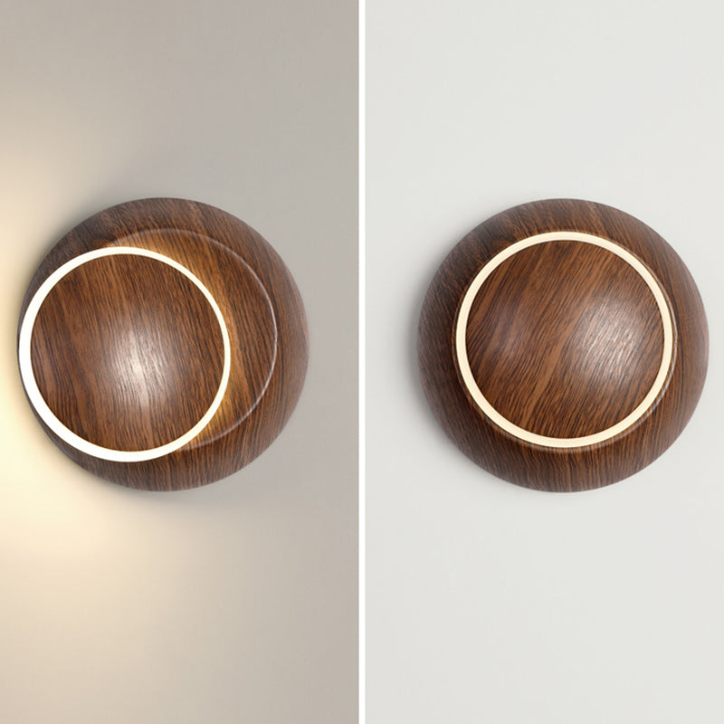 Lampe murale LED contemporaine et créative avec ombre de lune rotative, grain de bois rond, fer et aluminium pour chambre d&