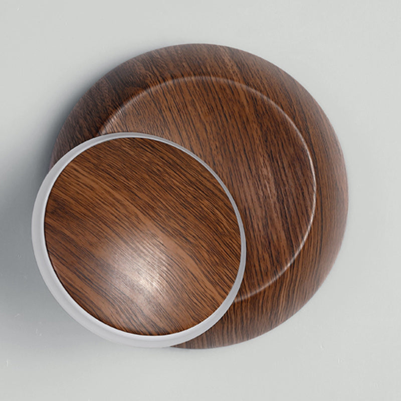 Lampe murale LED contemporaine et créative avec ombre de lune rotative, grain de bois rond, fer et aluminium pour chambre d&