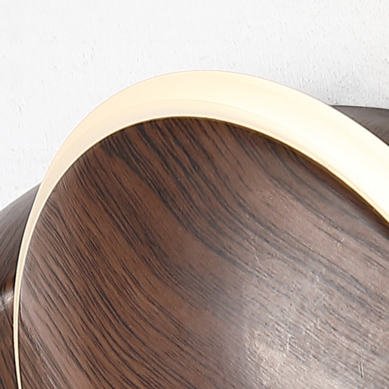 Lampe murale LED contemporaine et créative avec ombre de lune rotative, grain de bois rond, fer et aluminium pour chambre d&