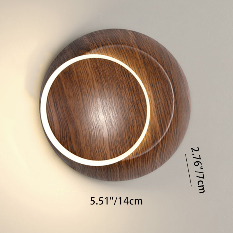 Lampe murale LED contemporaine et créative avec ombre de lune rotative, grain de bois rond, fer et aluminium pour chambre d&