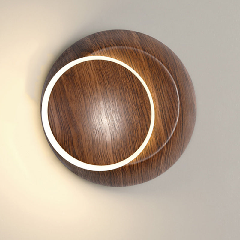 Lampe murale LED contemporaine et créative avec ombre de lune rotative, grain de bois rond, fer et aluminium pour chambre d&